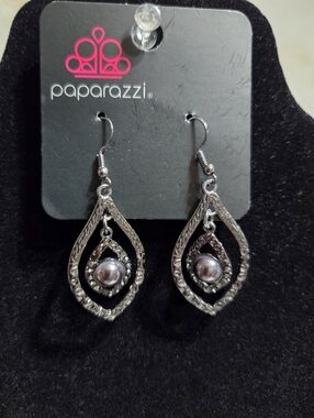 paparazzi Silver Teardrop Dangle Earrings with Pearl Accent